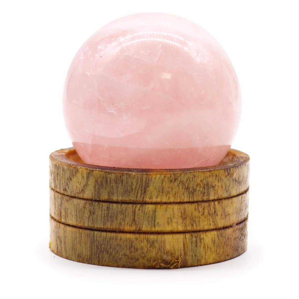 Rose quartz sphere (50 mm) rested on a simple stand.