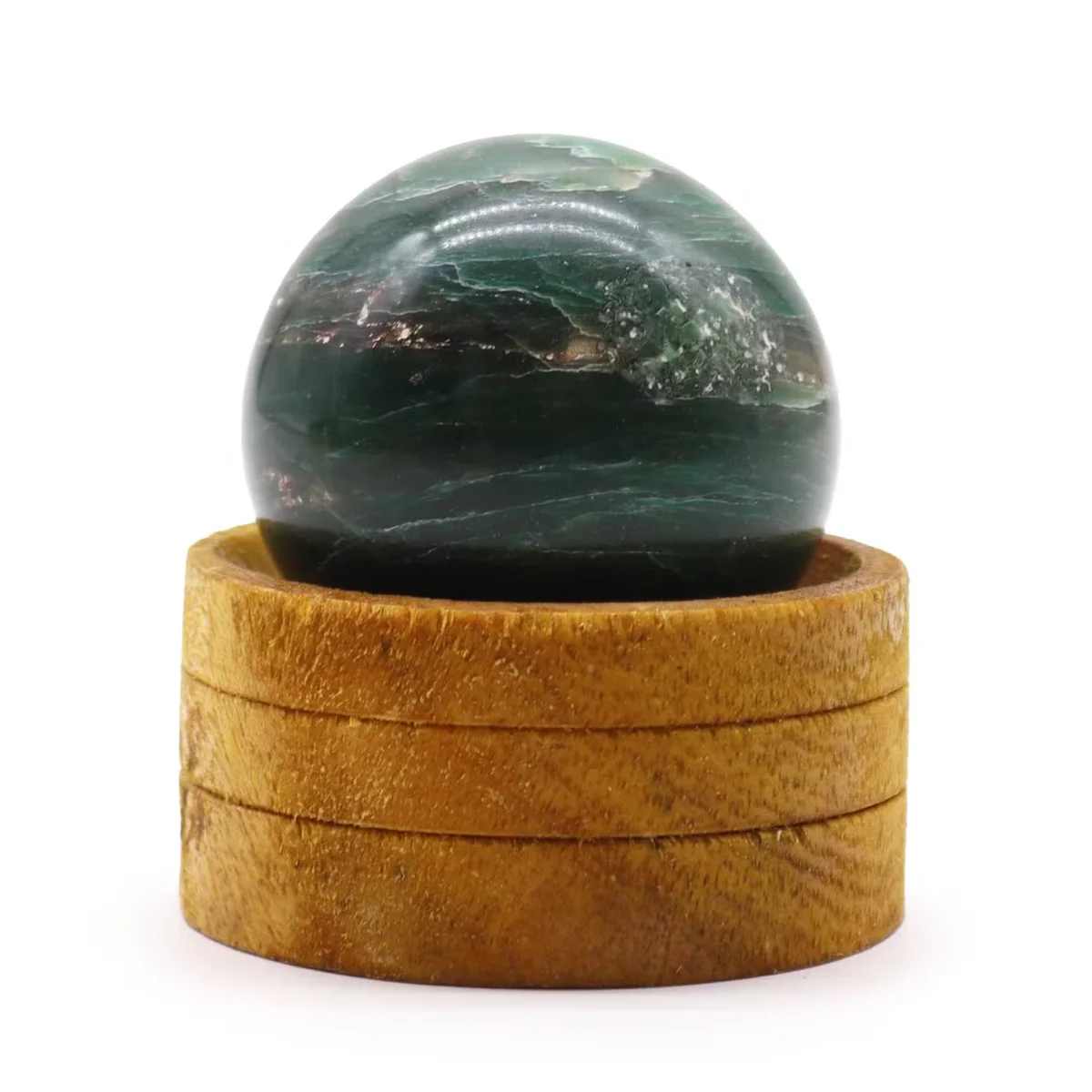 Decorative gemstone orb – a green Indian jade sphere 50mm on a simple stand.