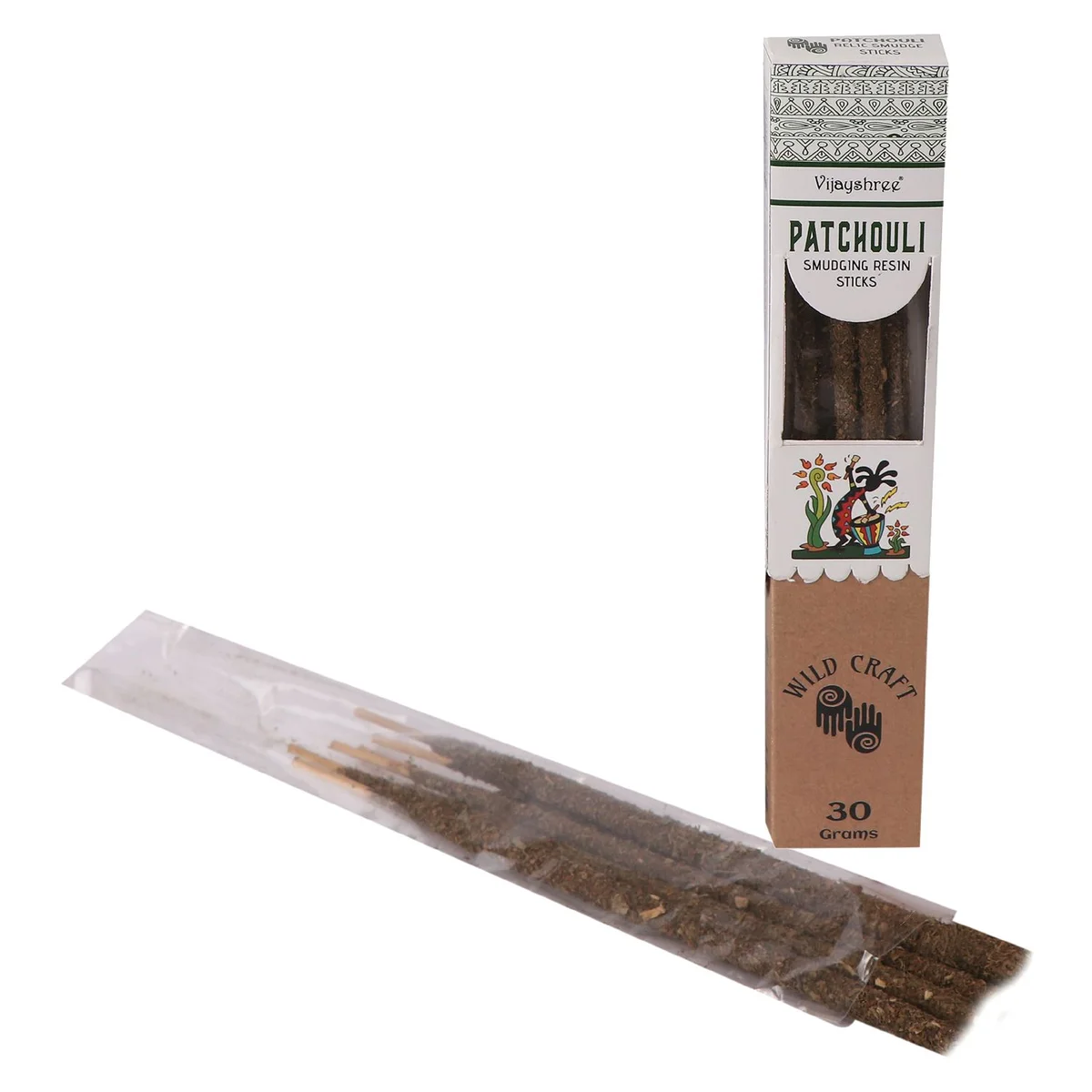 Golden Patchouli smudging resin sticks bundle weighing 30g on a white background