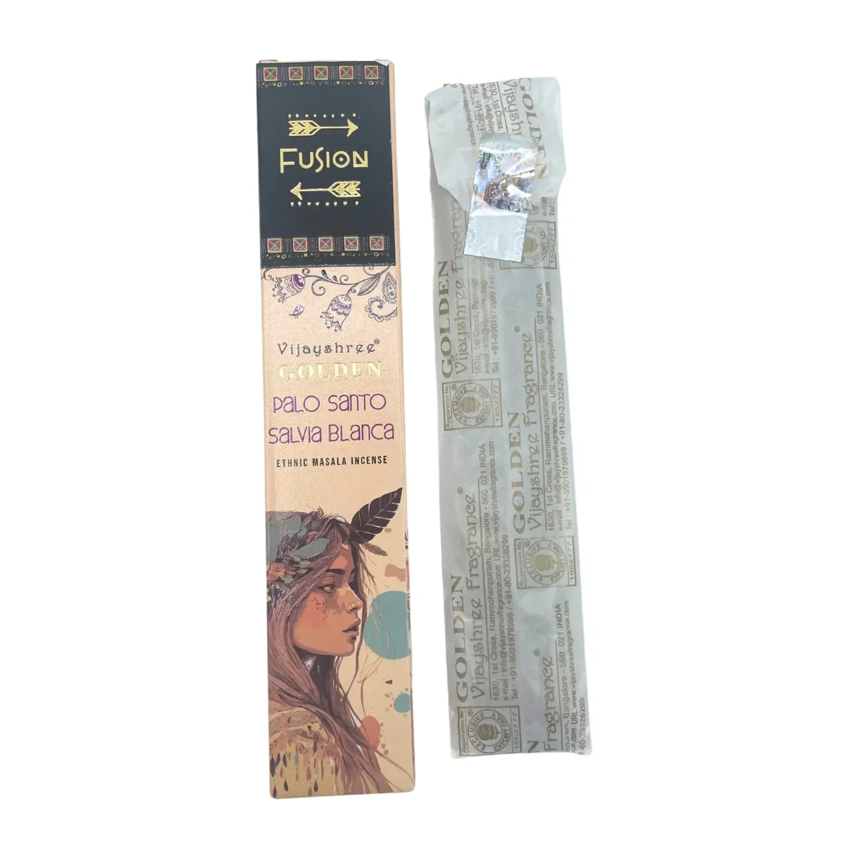 15g bundle of golden palo santo sticks with white sage, displayed together in a rustic setting.