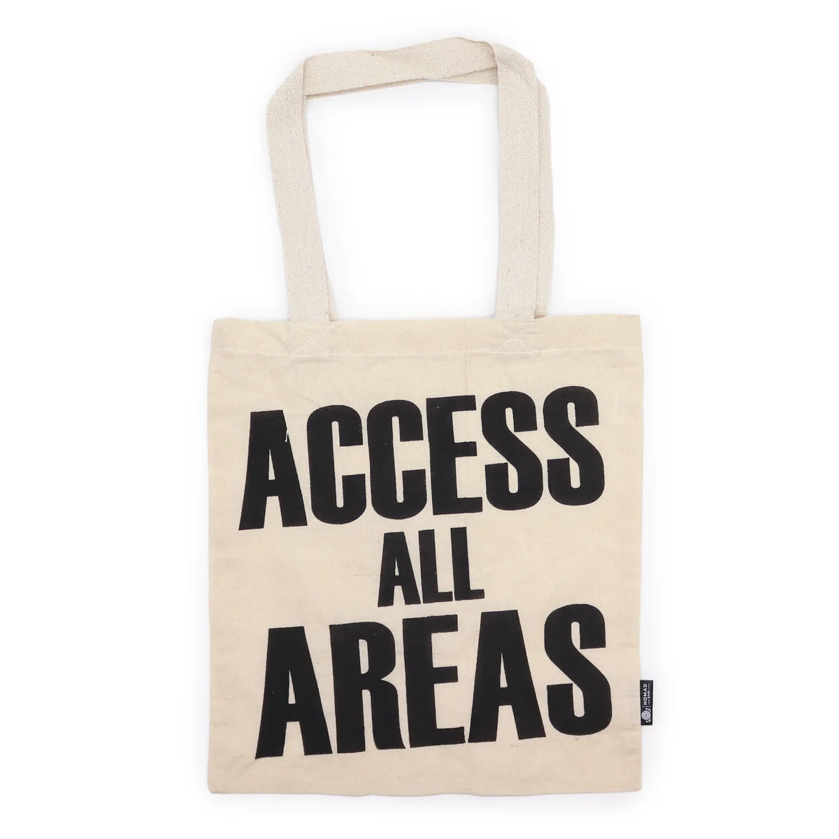 Natural 4oz tote bag with ACCESS ALL AREA text, simple and iconic basic design for everyday use