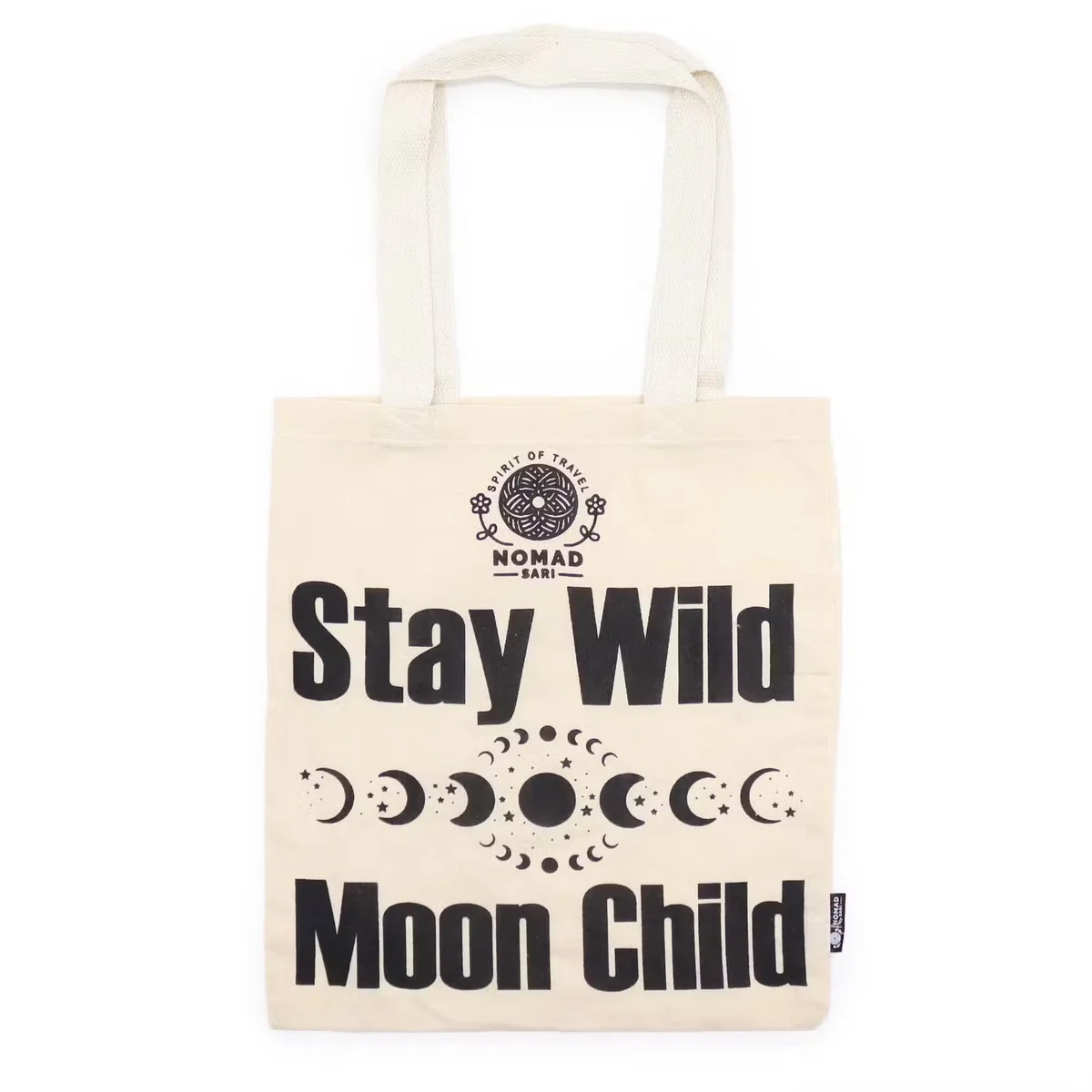 Natural 4oz Iconic Basic Tote Bag with Stay Wild, Moon Child design, moon child bag in soft natural fabric