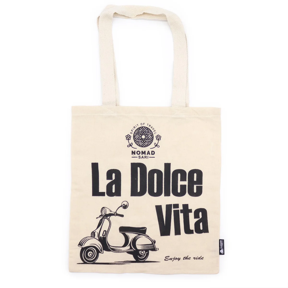 Natural 4oz basic tote bag with La Dolce Vita design, simple and iconic style for everyday use