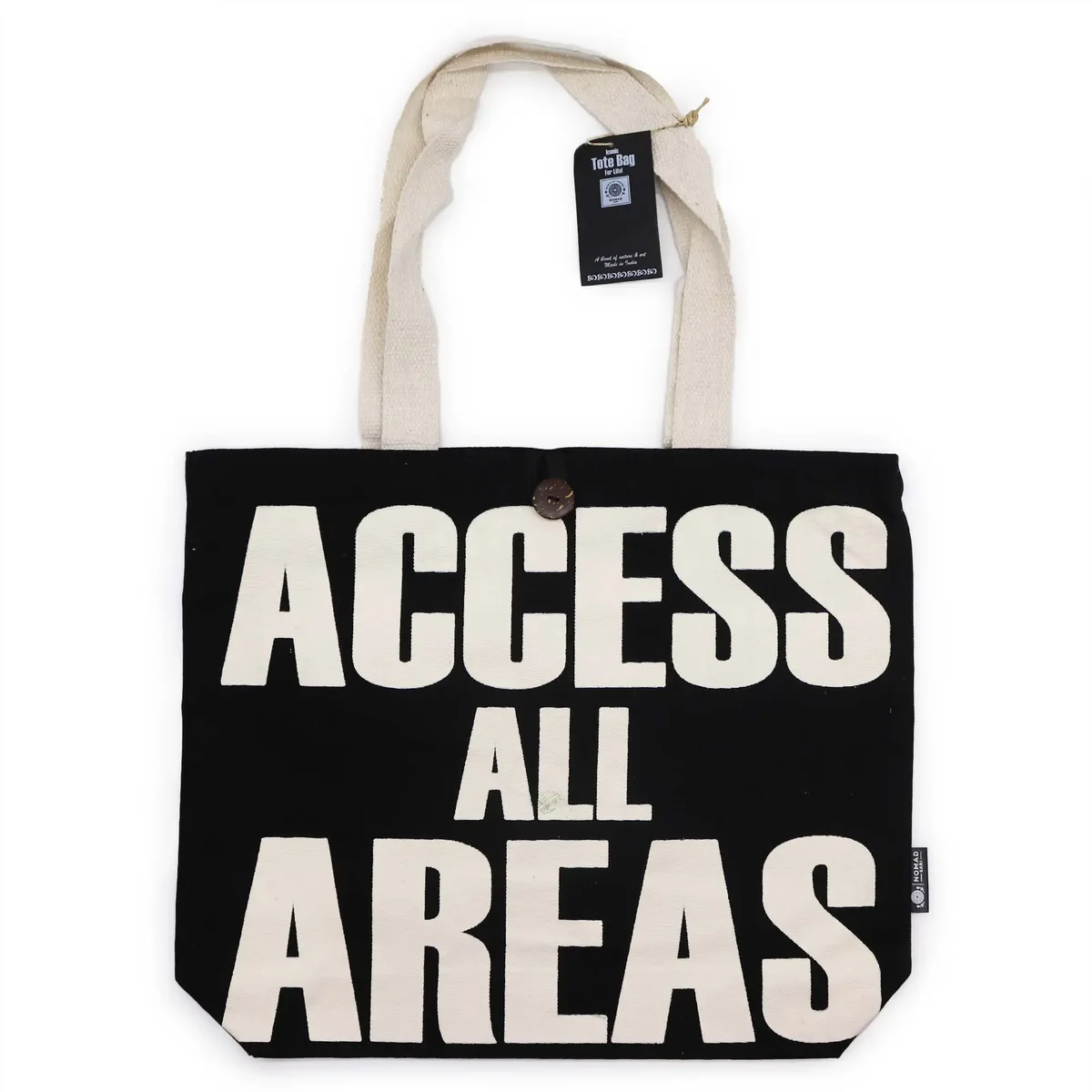 Iconic classic black tote bag, 10oz capacity, natural style.