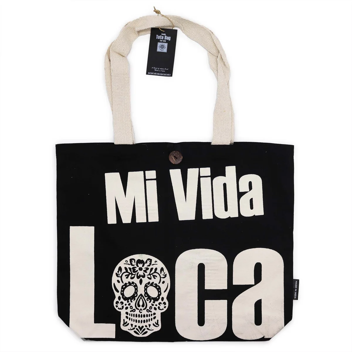 Classic tote bag in black natural colour, showing front view of the iconic design.