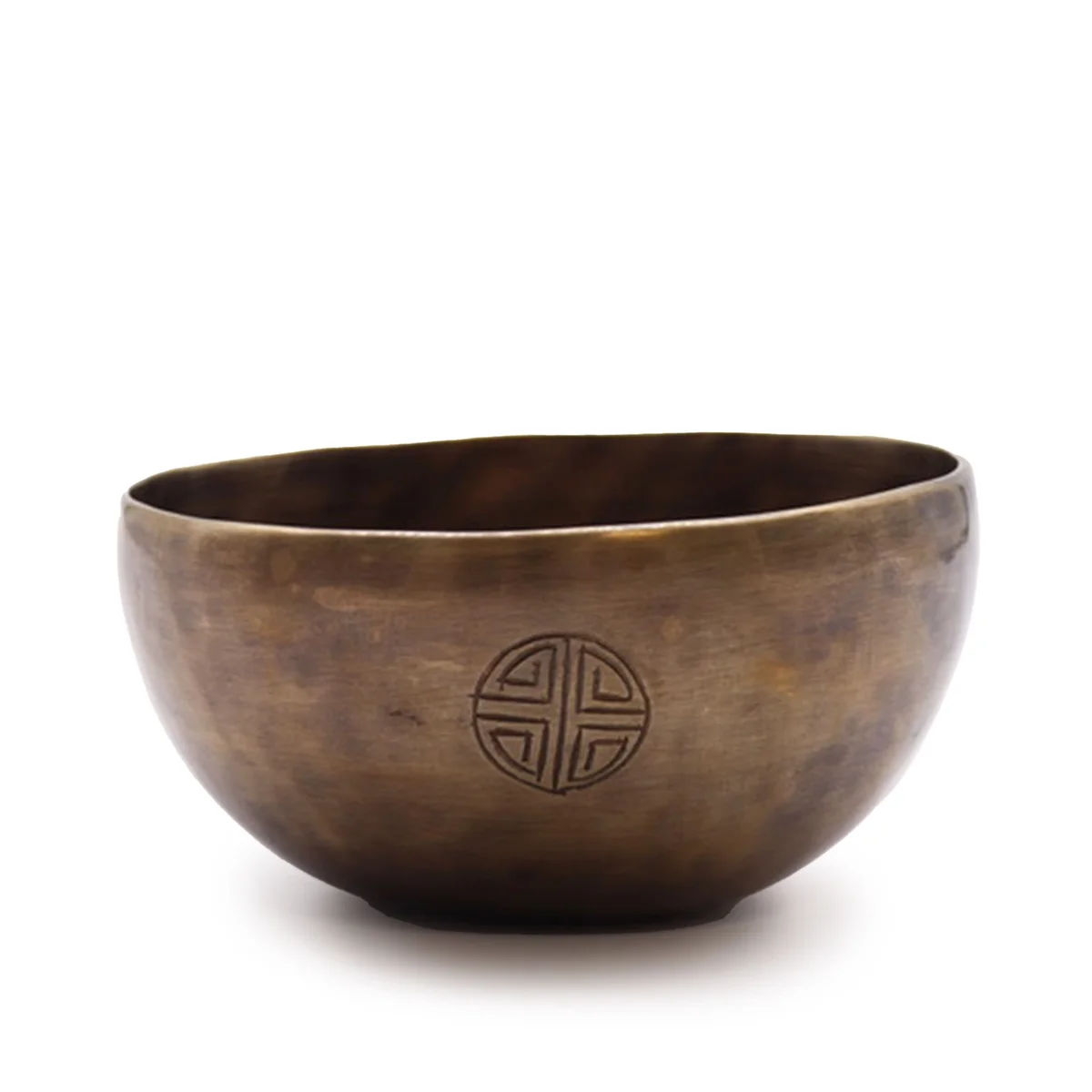 Medium singing bowl with Indian moon phase design, 15 cm in diameter.