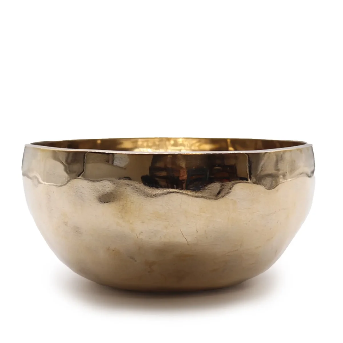 Handmade singing bowl: 21cm shiny metallic bell-shaped bowl, about 1500g weight.