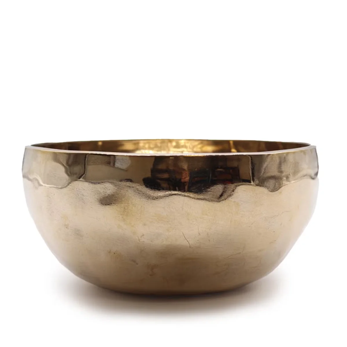 Handmade large meditation bowl with a shining bell metal finish, 21 cm diameter and approx 1500 g weight.