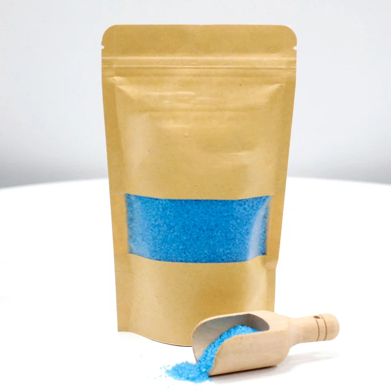 Unlabelled Aromatherapy bath potion 350g in clear jar with white lid on white background