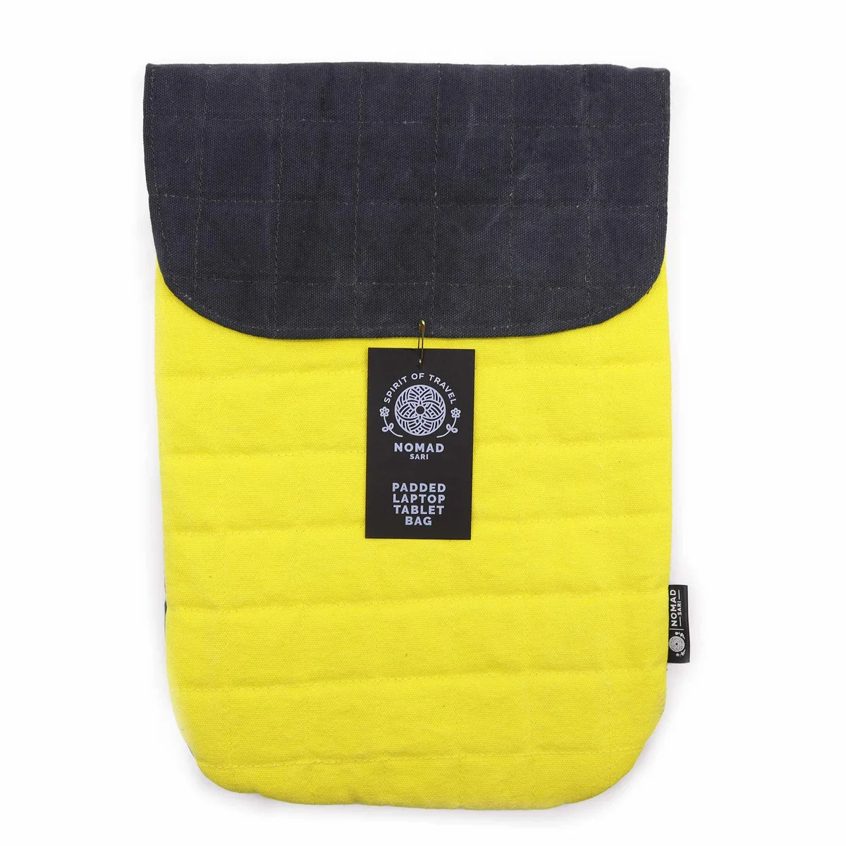 Bright yellow 13 inch stonewash laptop case with padded protection and zipper closure on a white background
