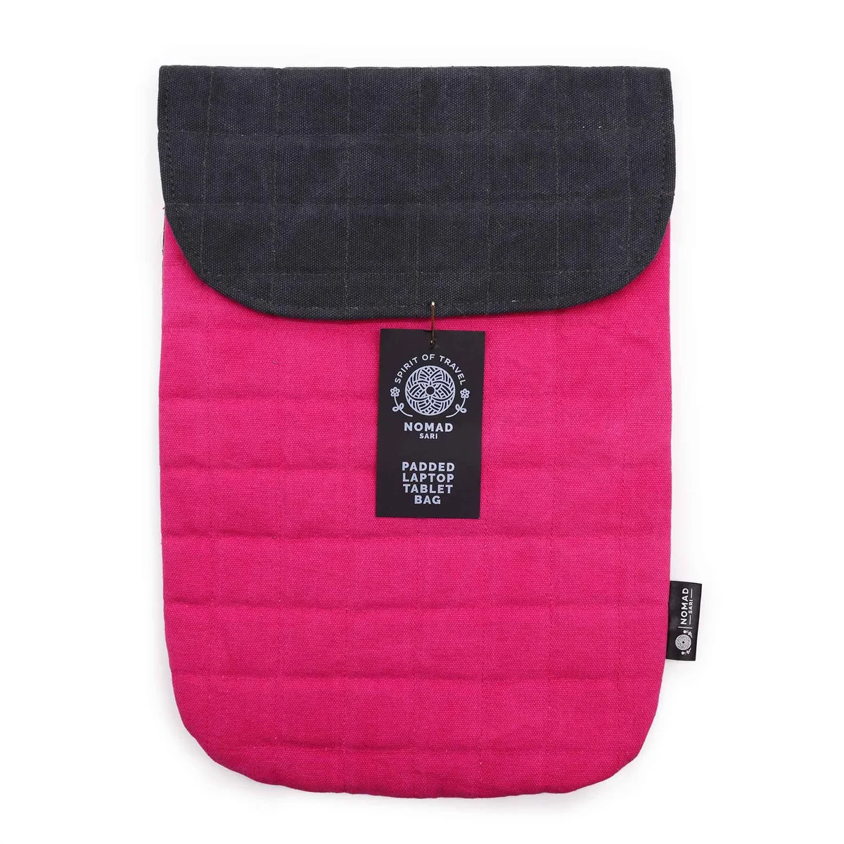Shocking pink laptop padded pouch made from 14oz stonewash fabric, designed to protect a laptop.