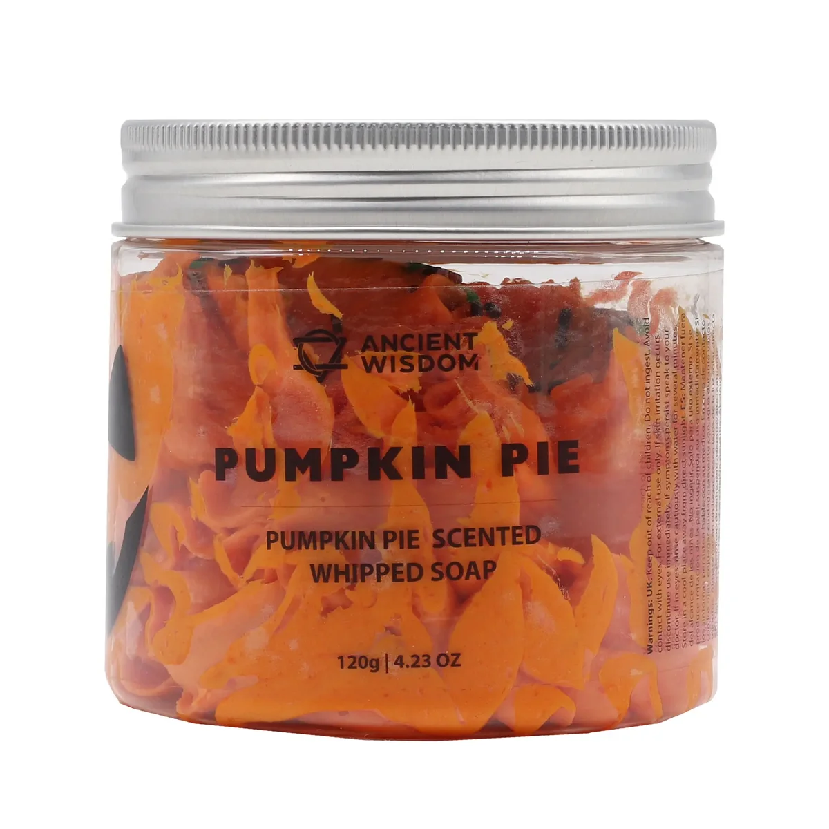 Plain white whipped soap 120g shaped like a square with a small label reading Pumpkin Pie