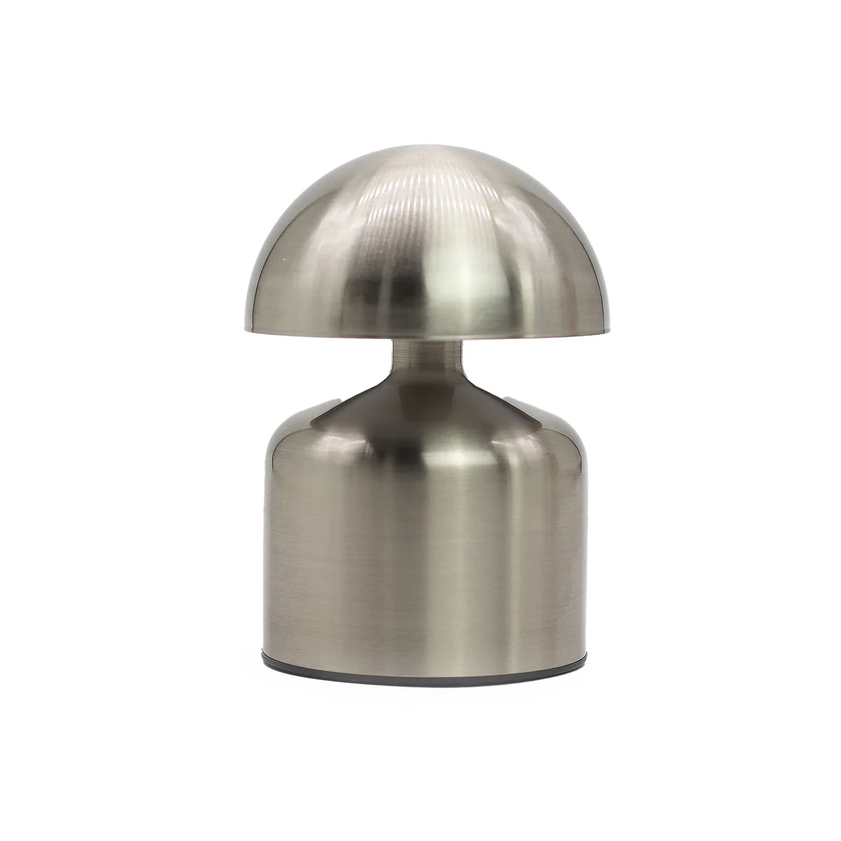 Silver dome mushroom rechargeable touch lamp with USB-C port, emitting soft light, 400 watt power