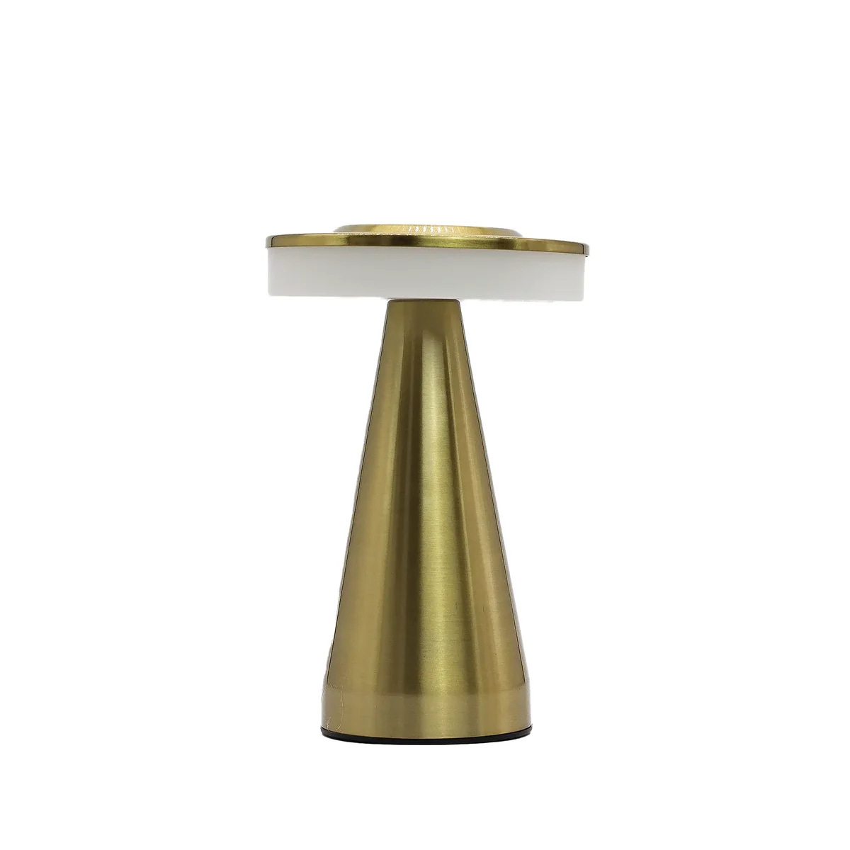 Tall stem lamp with copper finish, USB-C rechargeable touch control, emitting soft warm light