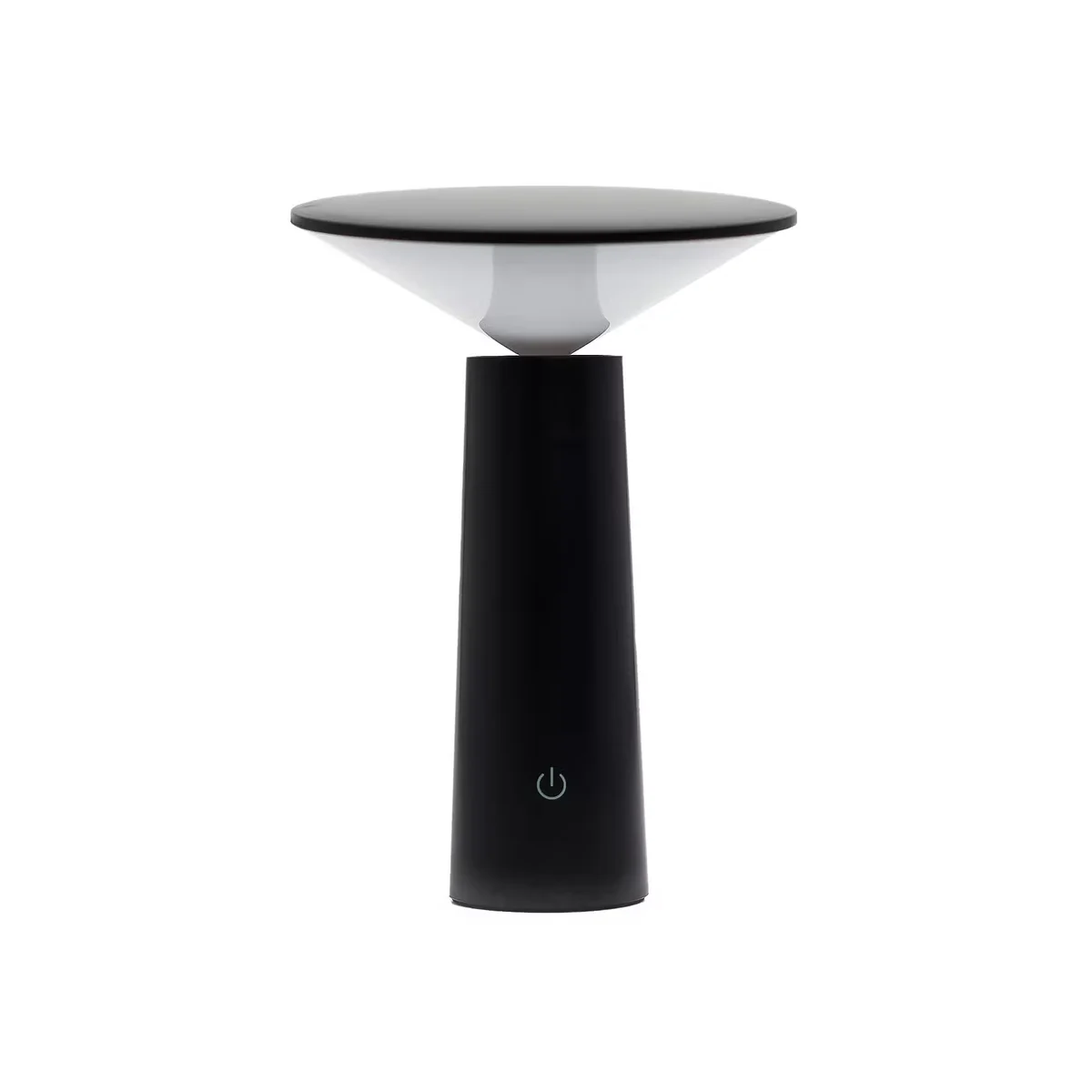 Black mushroom-shaped rechargeable USB lamp with adjustable patterned light, powered by 2000 watt battery