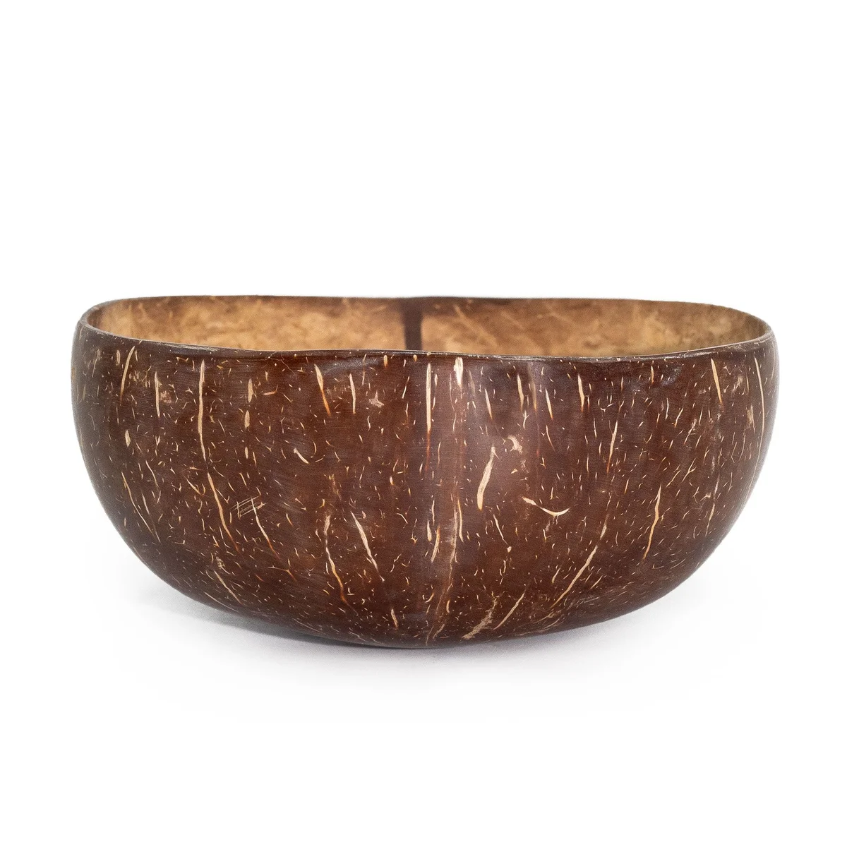 Medium natural coconut bowl with smooth interior and textured exterior, ideal for serving or decorative use