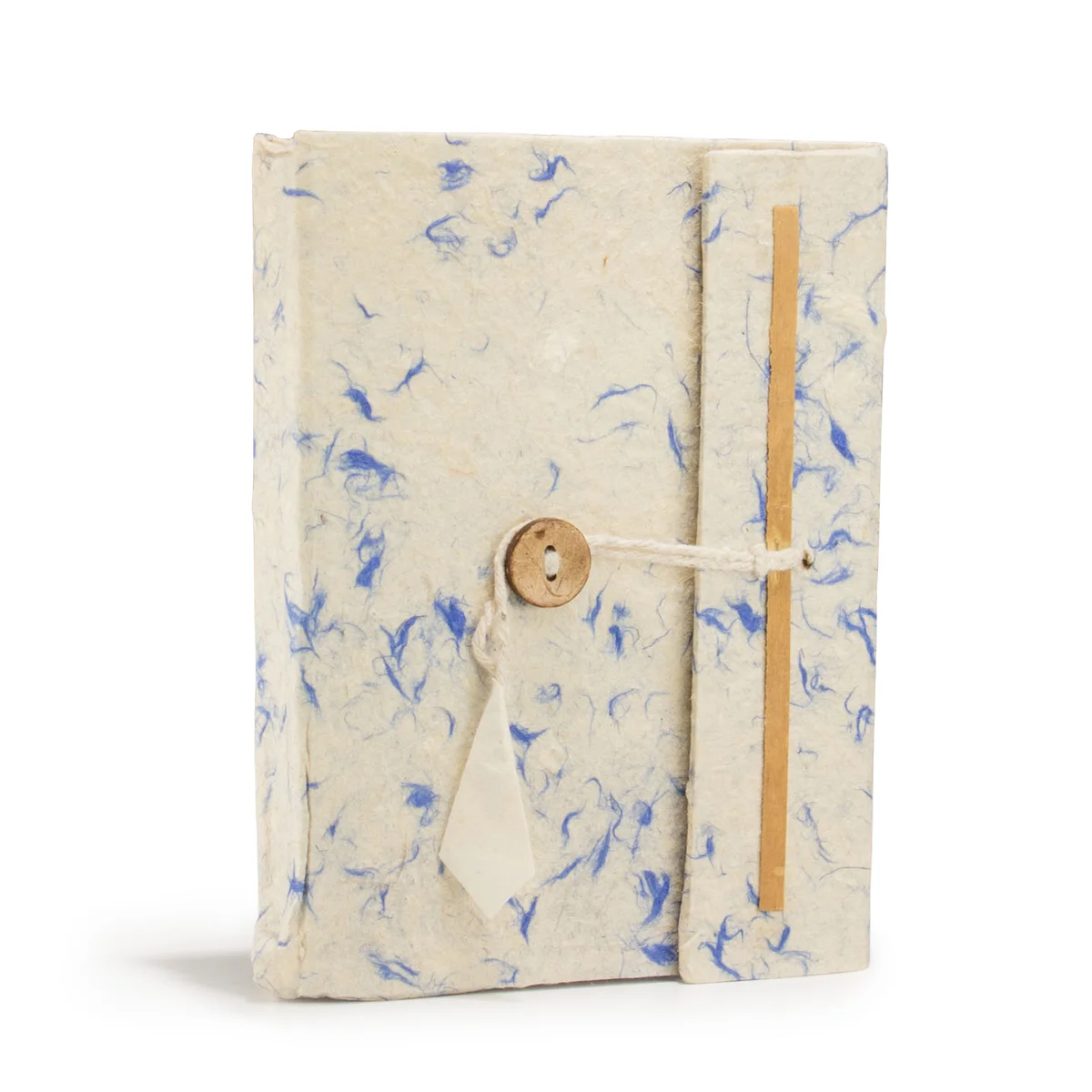 Medium Lokta mixed blue cotton paper notebook with 45 leaves, 15x12cm size, closed on a white background