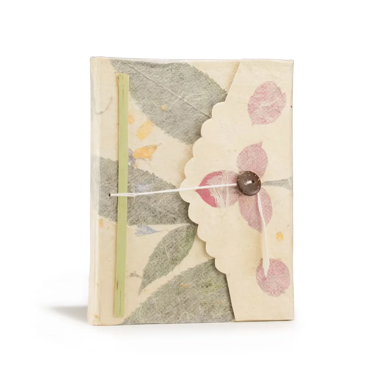 Medium Lokta bougainvillea notebook with 45 leaves, 15x12cm, showing closed cover with floral design
