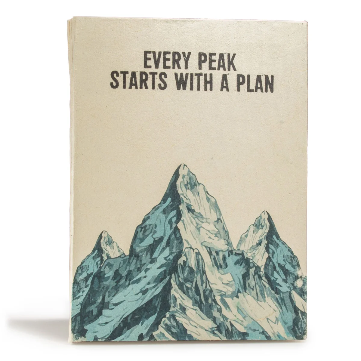 Large inspiration notebook with Every Peak design, 21x15cm size, 45 leaves, and included bookmark on white background