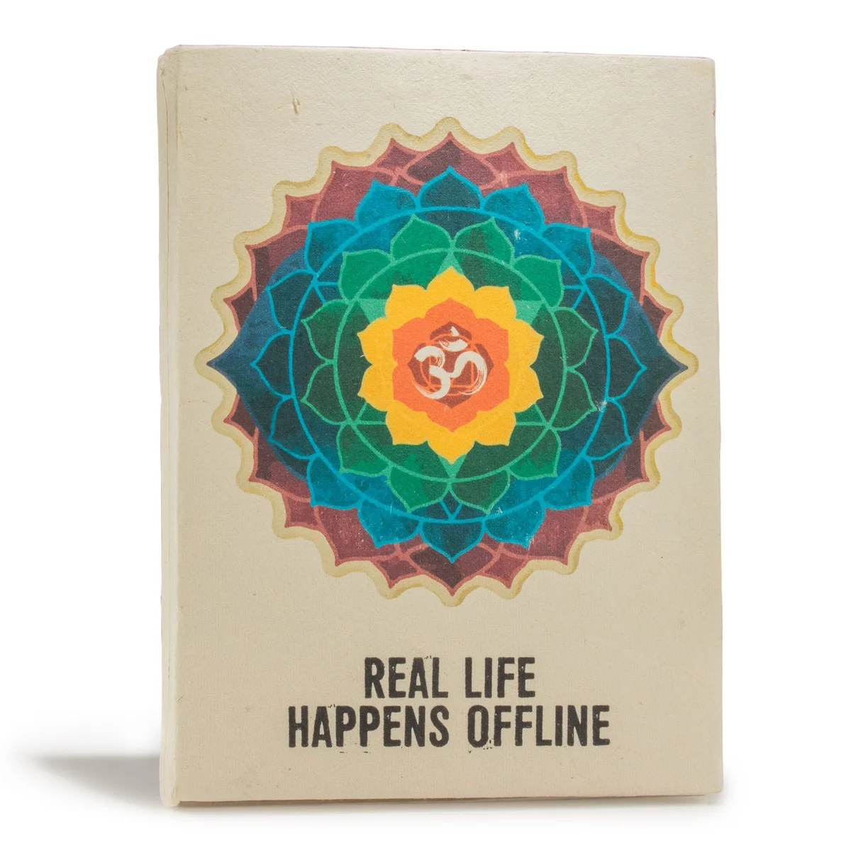 Large Lokta notebook with "Real Life" cover design, 21x15cm, 45 leaves, and a bookmark included