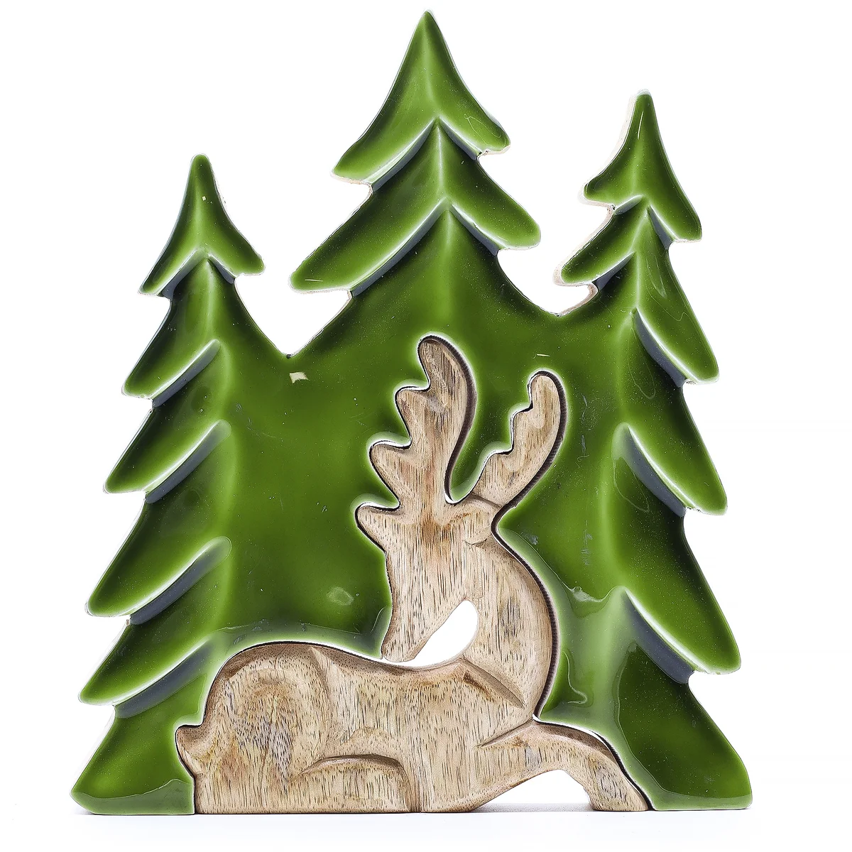 3D wooden stag ornament 3D with forest design, measuring 23x20cm, decorative wooden piece