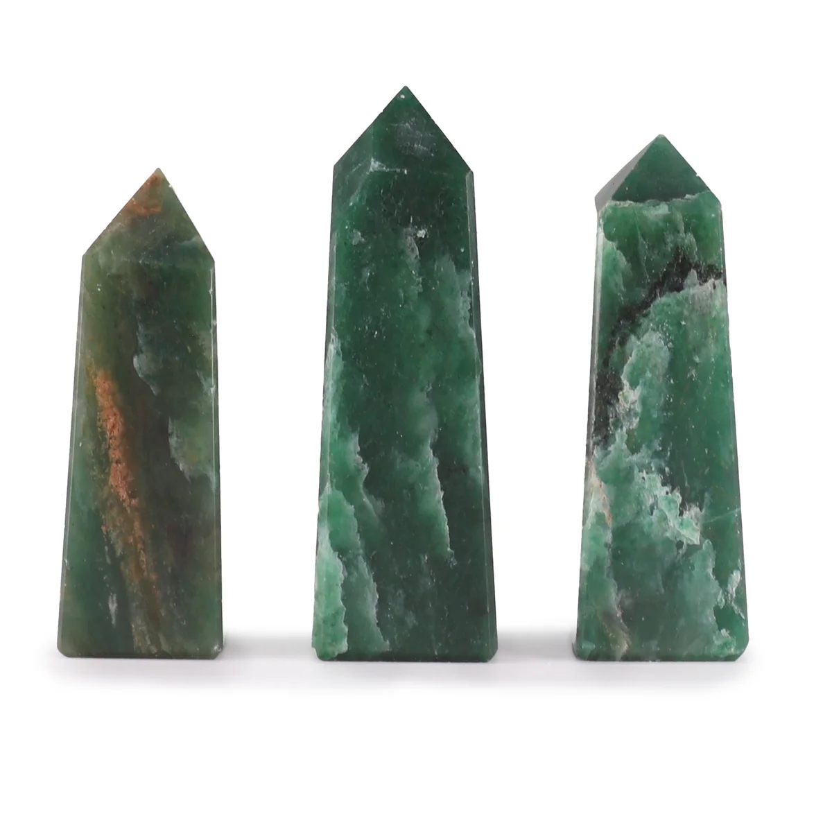 Two polished Indian jade obelisk points about 5cm tall, jade decorative ornament with smooth green surfaces