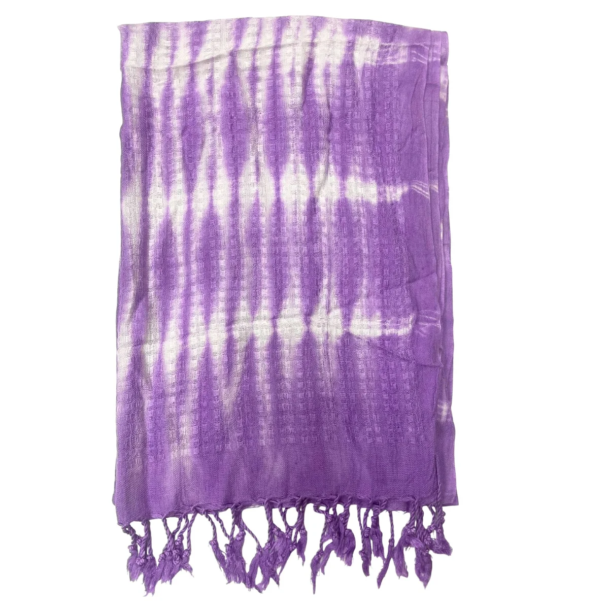 Boho scarf lavender with stripes and motif design, laid flat showing full 62x200cm length and pattern details