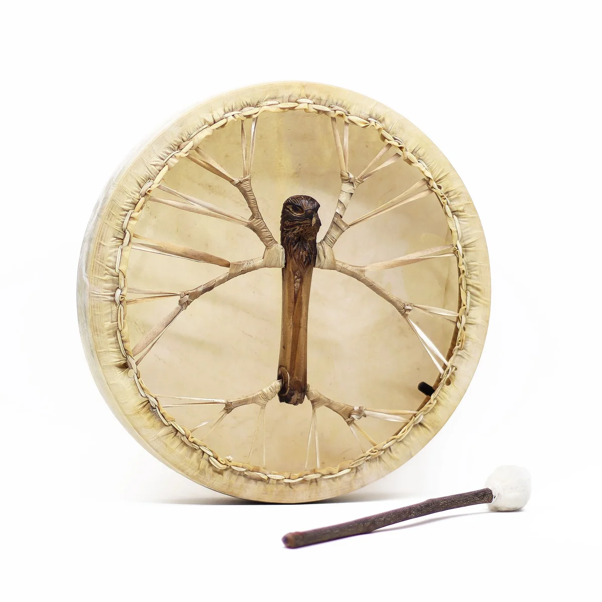 Tunable Shaman drum with eagle design and wooden stick, 40cm diameter, Spirit of the Eagle model