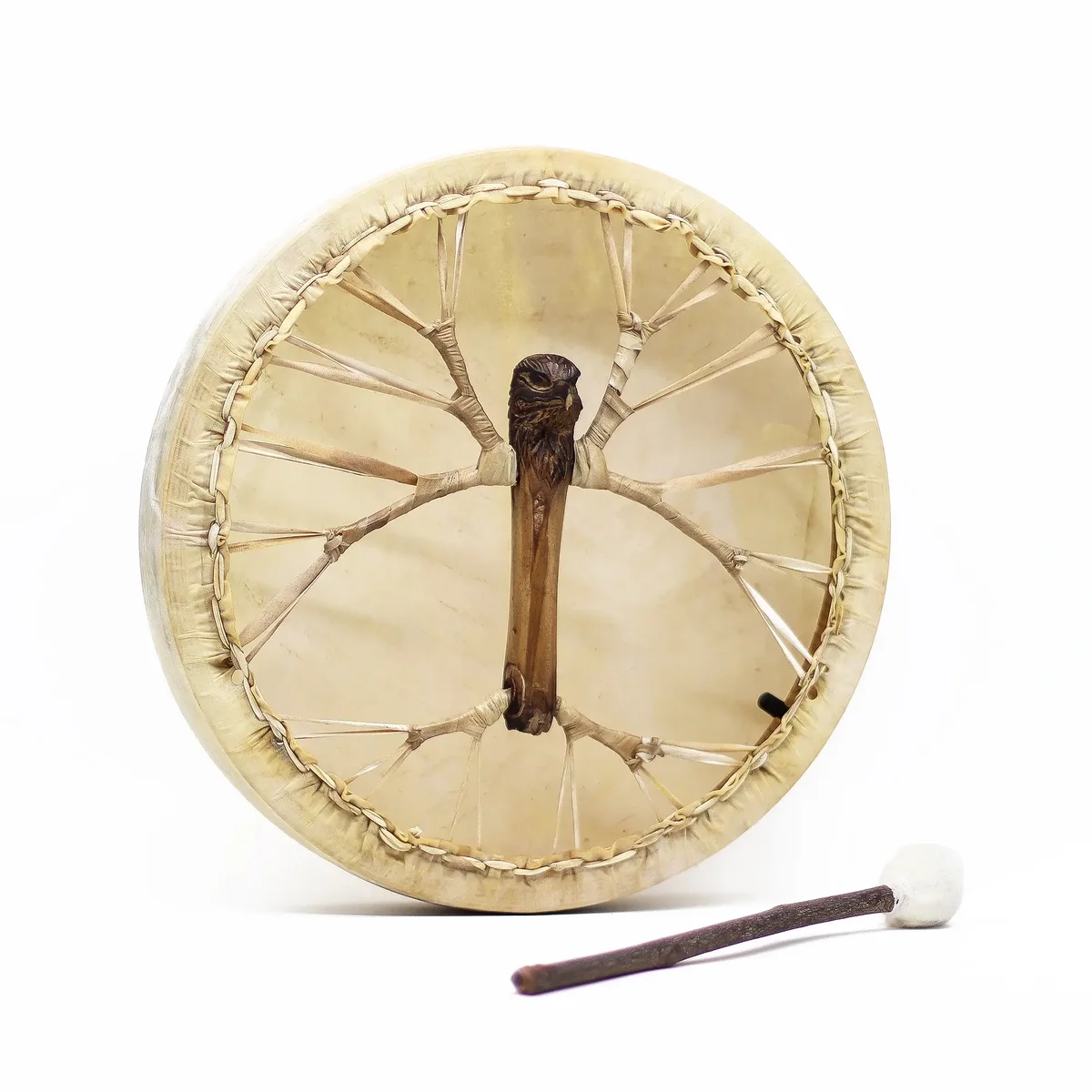 Spirit of the Eagle drum with tunable 40cm Sharman drum and stick set on white background