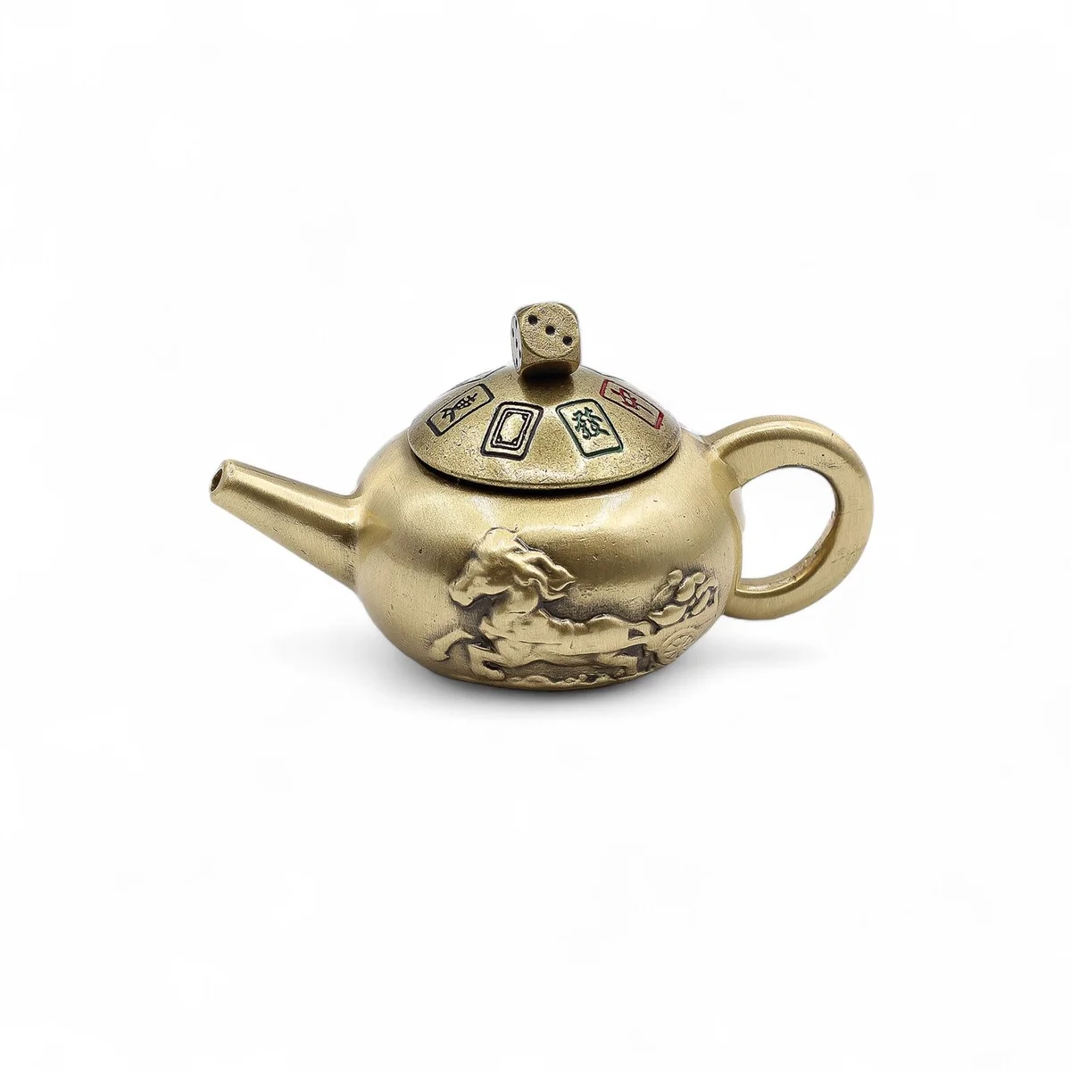 Lucky teapot ornament with dice spin feature, designed for Feng Shui fortune and luck enhancement