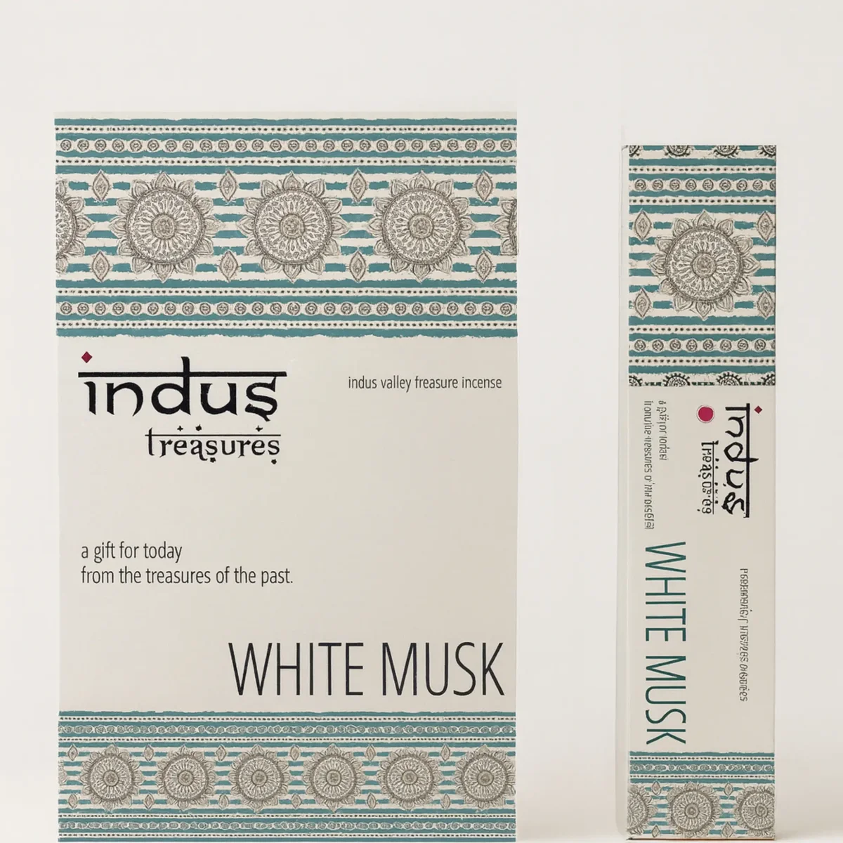 Indus Treasures white musk oil 15g in a sleek glass bottle with a simple white label