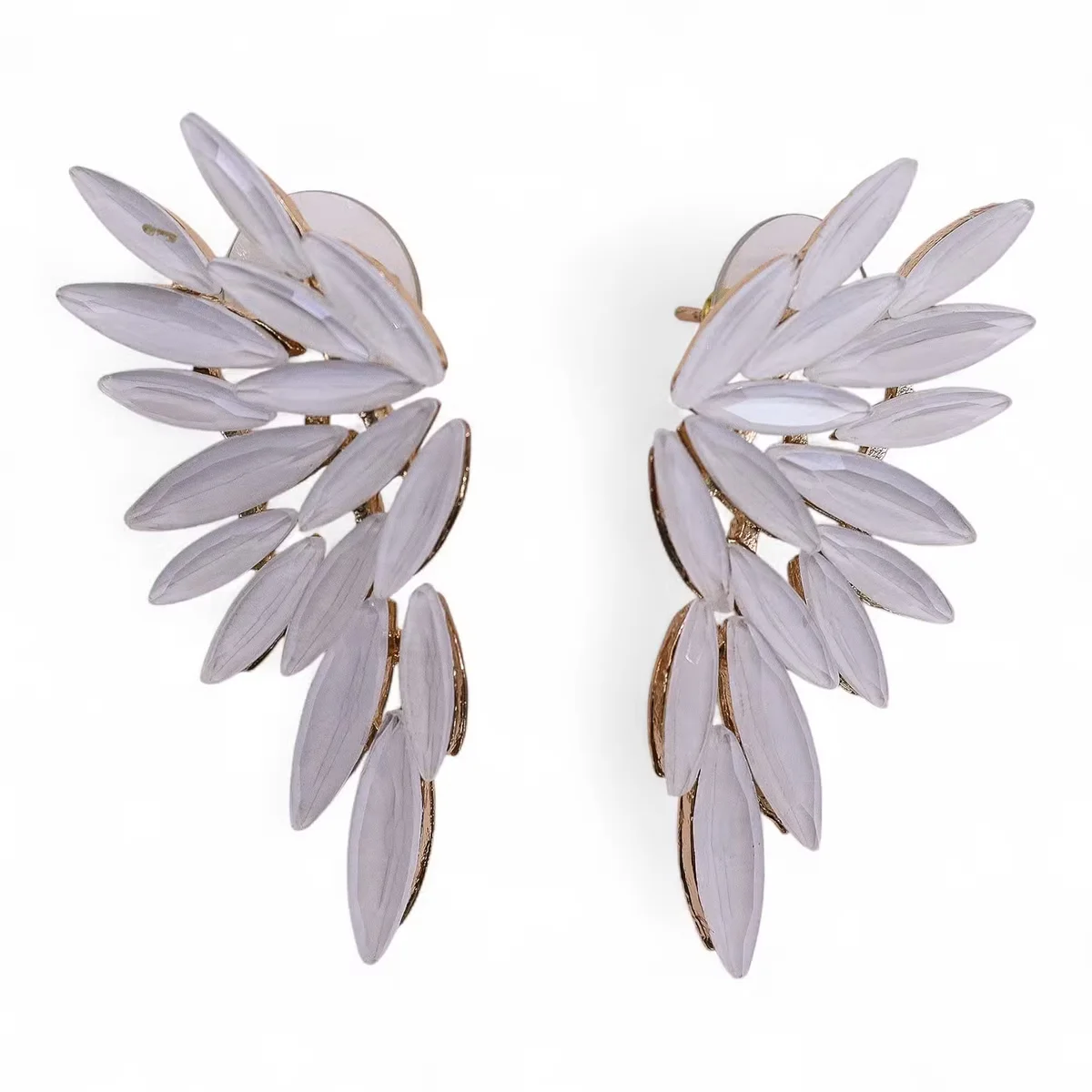 Pearl vintage glass angel wings earrings showcasing vintage style jewellery with delicate wing-shaped design on white background