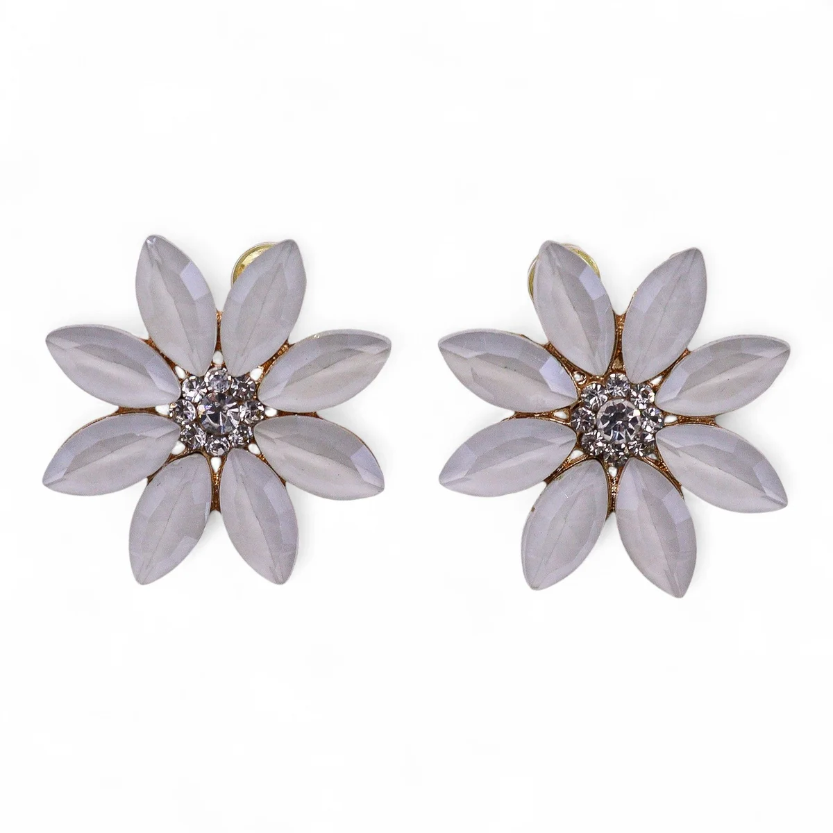 Pair of vintage glass earrings featuring delicate flower designs with pearl accents