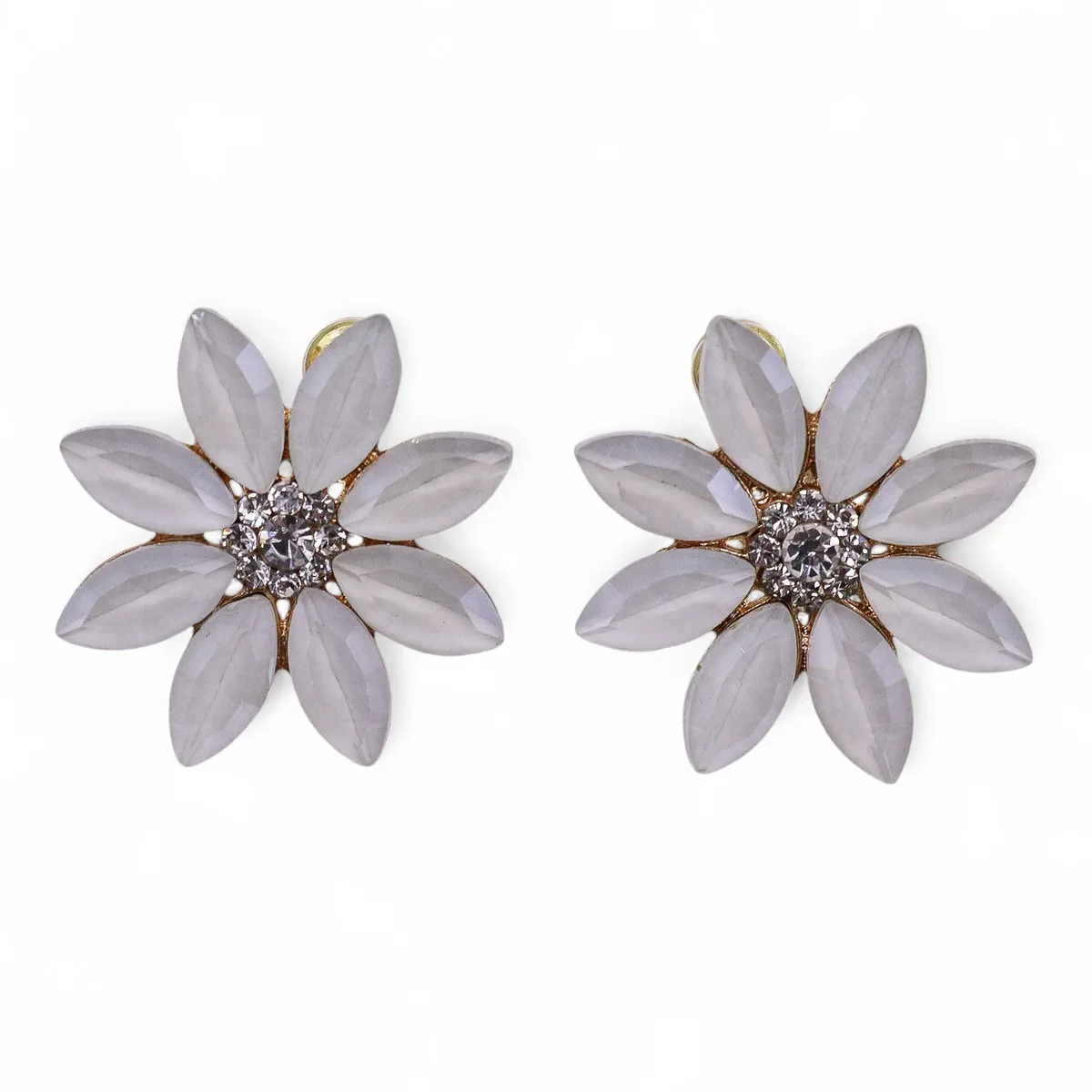 Vintage glass flower design pearl earrings with delicate detailing on a white background