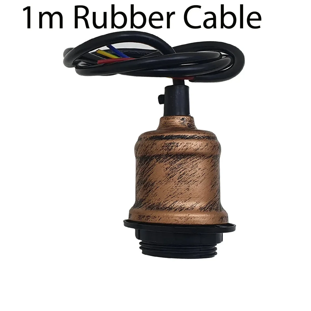 Vintage metal adjustable ceiling light pendant fixture with 95cm round cable and E27 bulb holder in black finish