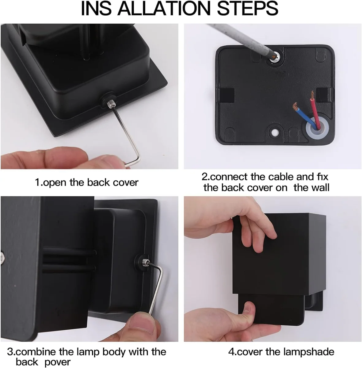 Black square waterproof outdoor wall lights with PIR motion sensor, warm white 10W LED, modern design on white background