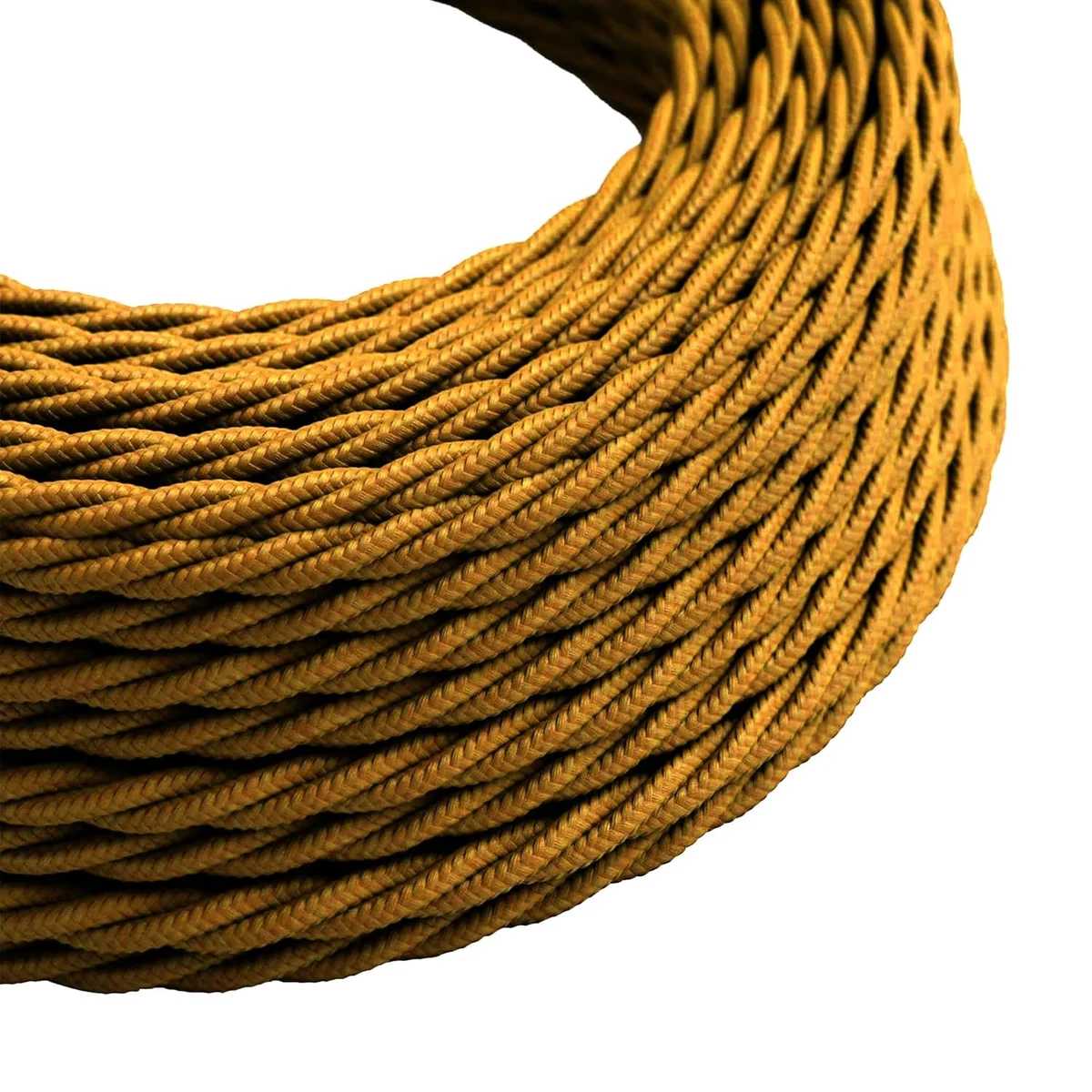 Gold braided electrical cable with 3 twisted fabric-covered cores, 5 meters long, vintage style, flexible and indoor use