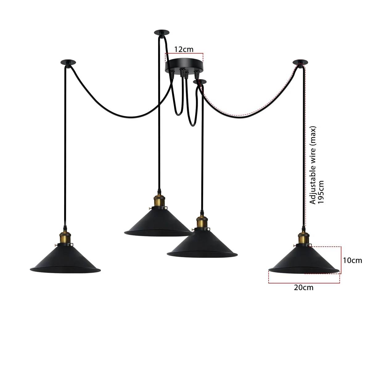 4-head adjustable pendant light with metal octopus design and long cables, suitable for kitchen or dining room lighting