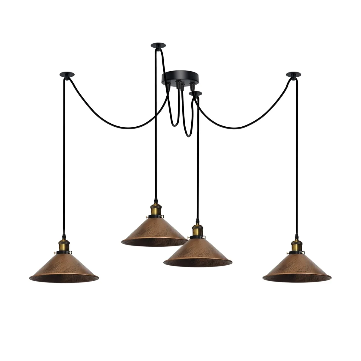 Modern 4-head octopus chandelier with metal shades and long cables, E27 ceiling light for kitchen or dining room