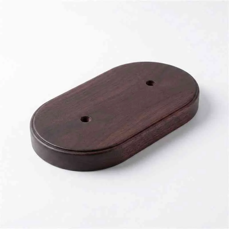 Round ceiling rose in walnut finish, solid natural wood, 120 mm diameter, 25 mm depth, predrilled centre, cable entry