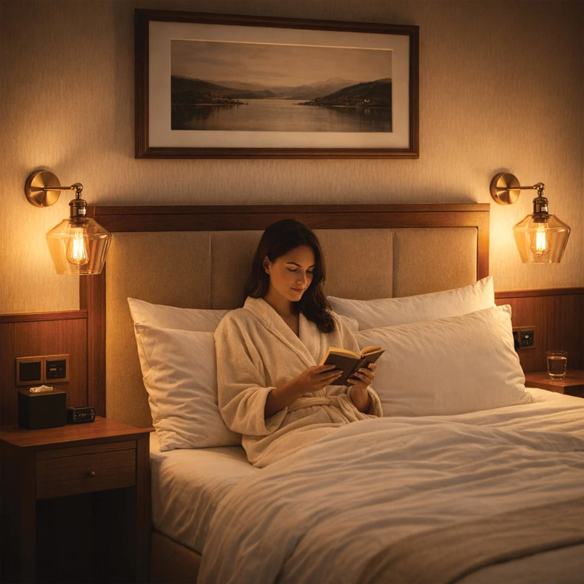 Vintage brass wall sconce with adjustable swing arm and amber faceted glass shade mounted on a wall in warm light