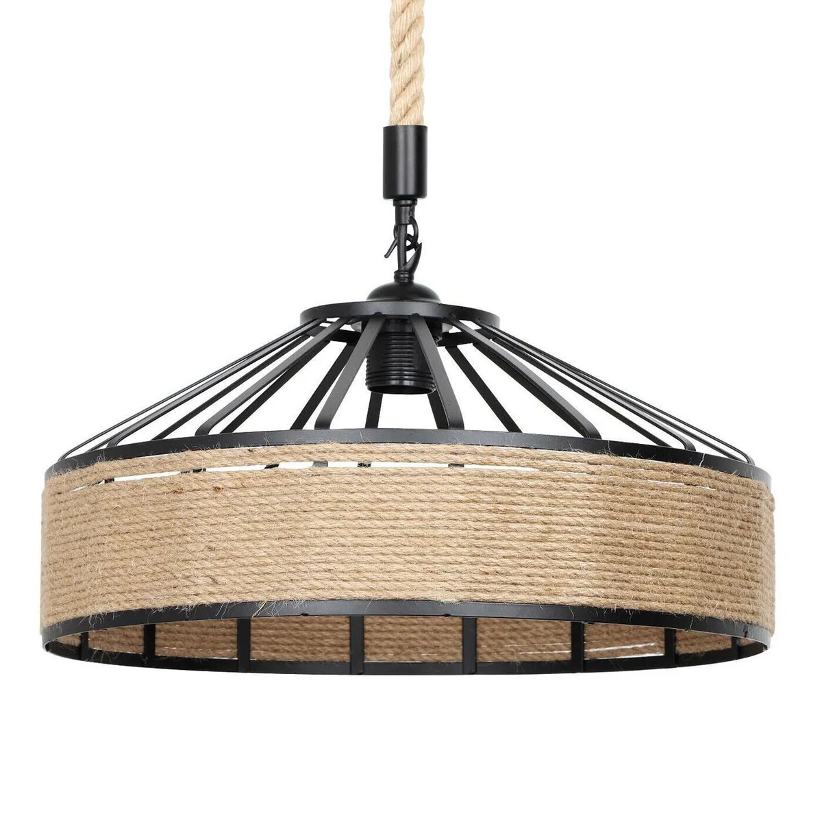 Large hemp rope pendant light with metal cage and 95 cm hemp rope, perfect for rustic café or bar décor