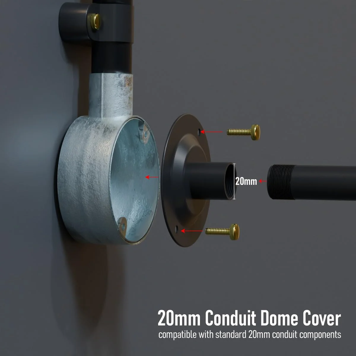 20mm metal conduit dome cover with central threaded hole for electrical junction and terminal boxes installation