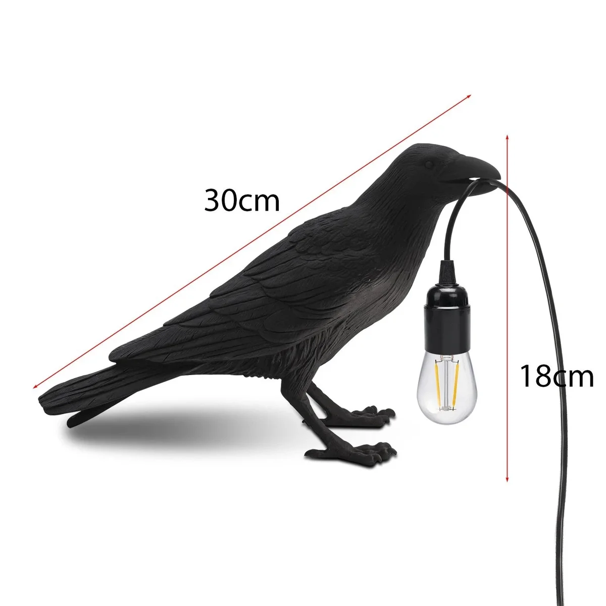 Black resin crow-shaped plugin powered lamp with E27 bulb, suitable for table or wall mounting, modern style