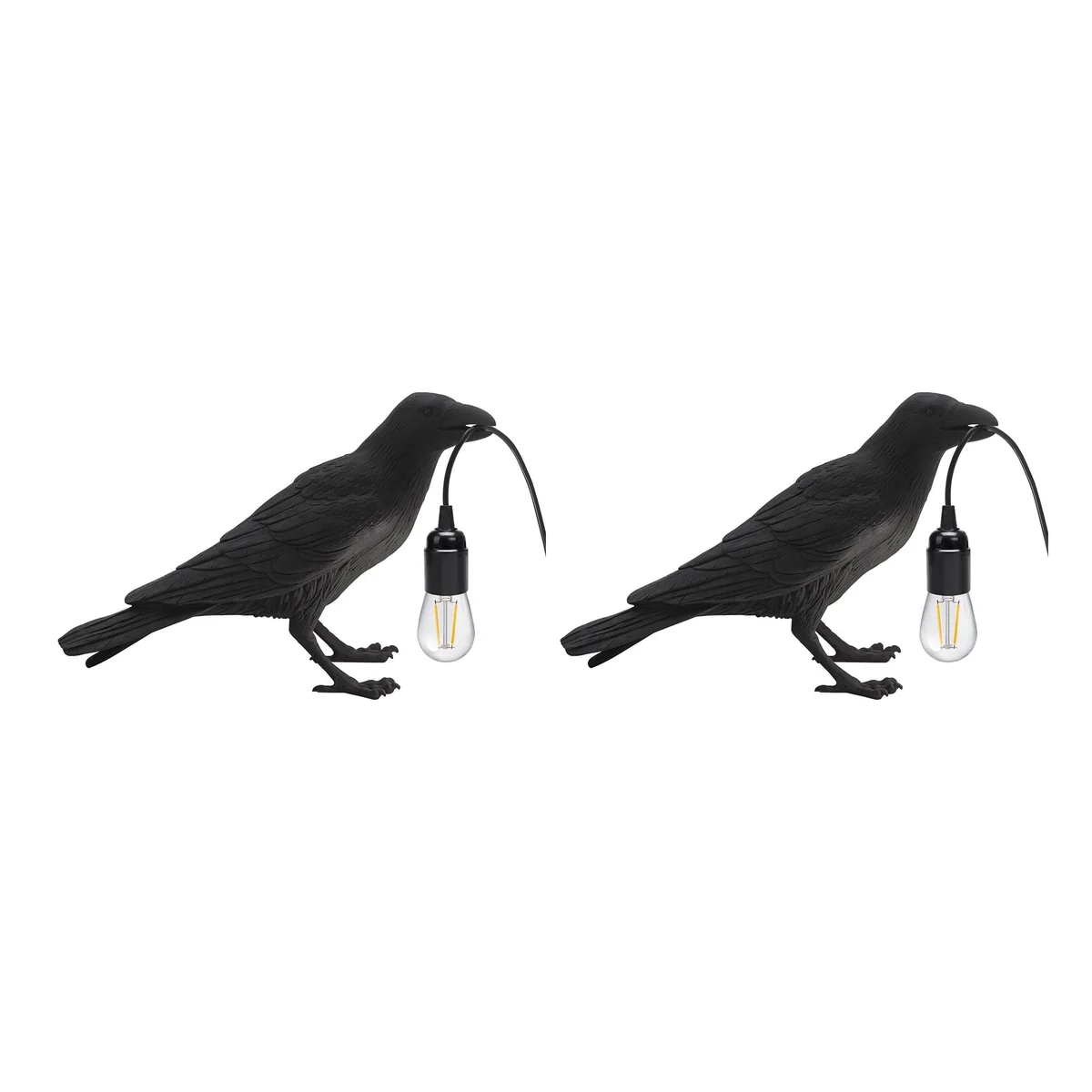 Black resin crow table lamp with free E27 bulb, modern bird shape, suitable for table or wall mounting, 30cm long, 18cm high