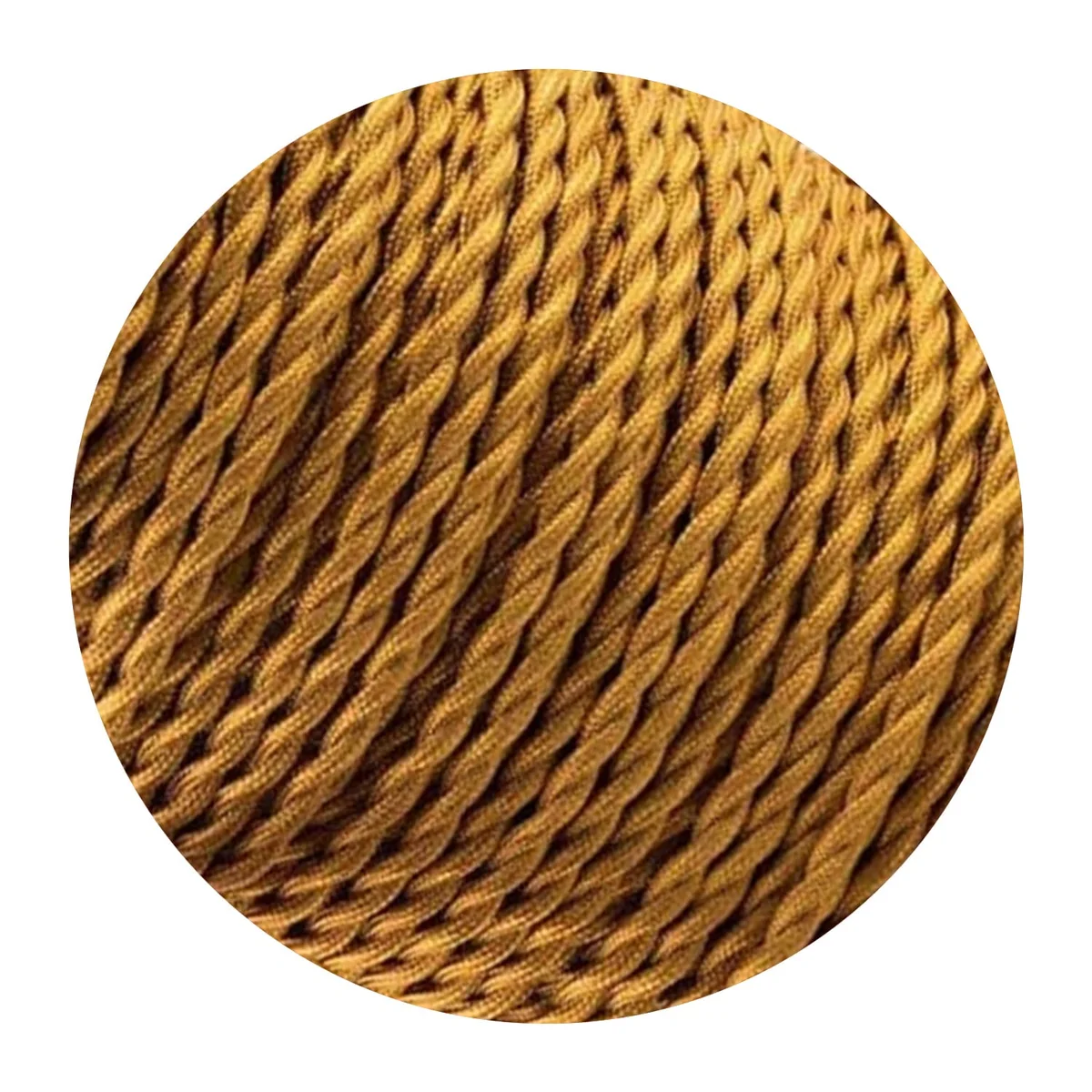5m twisted 2 core vintage fabric electric cable in light gold colour with braided texture for indoor lighting use