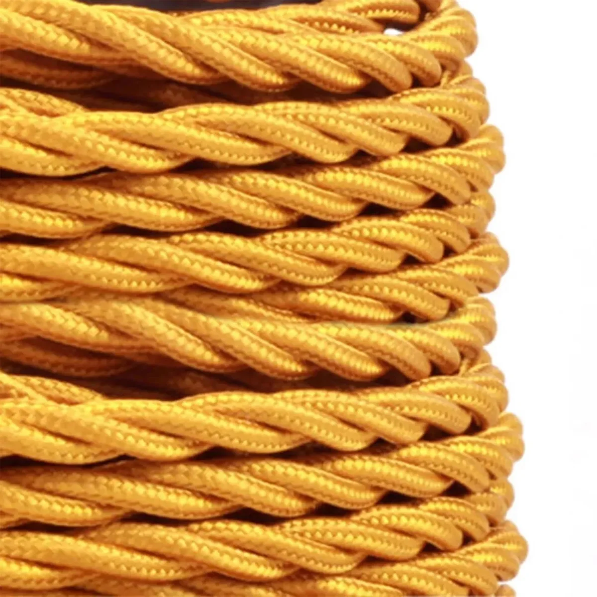 5m twisted 2 core cable in vintage light gold fabric braid, flexible electric cable for indoor lighting use
