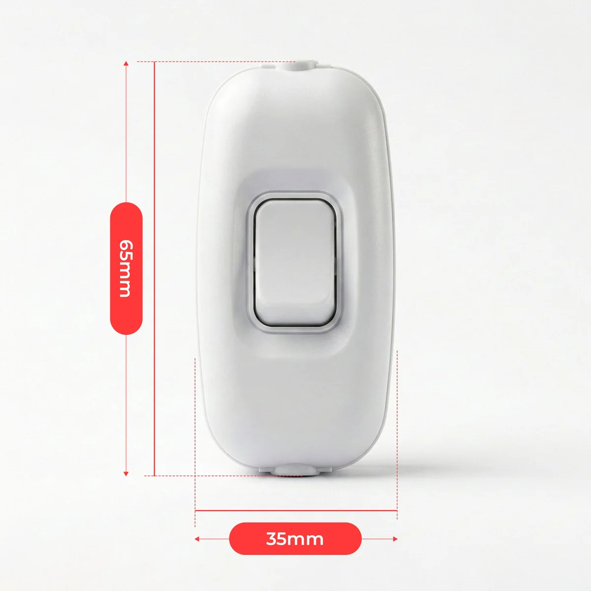 White 16A 220V on off rocker switch with transparent terminals and heat-resistant plastic housing, inline design