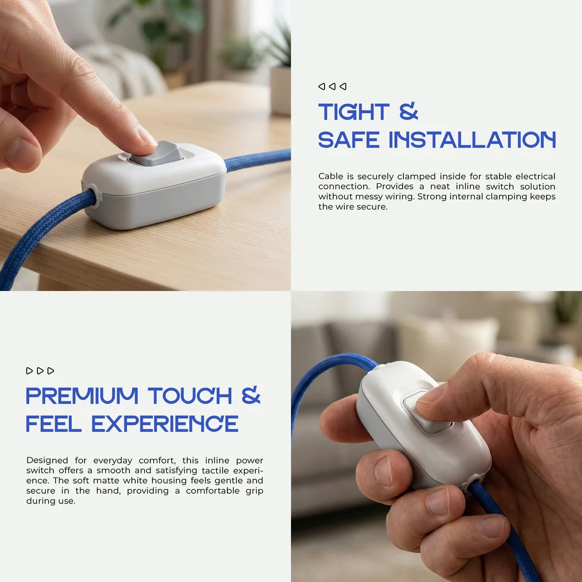 White inline rocker switch with transparent terminals and rocker button, designed for 16A 220V appliances and lamps