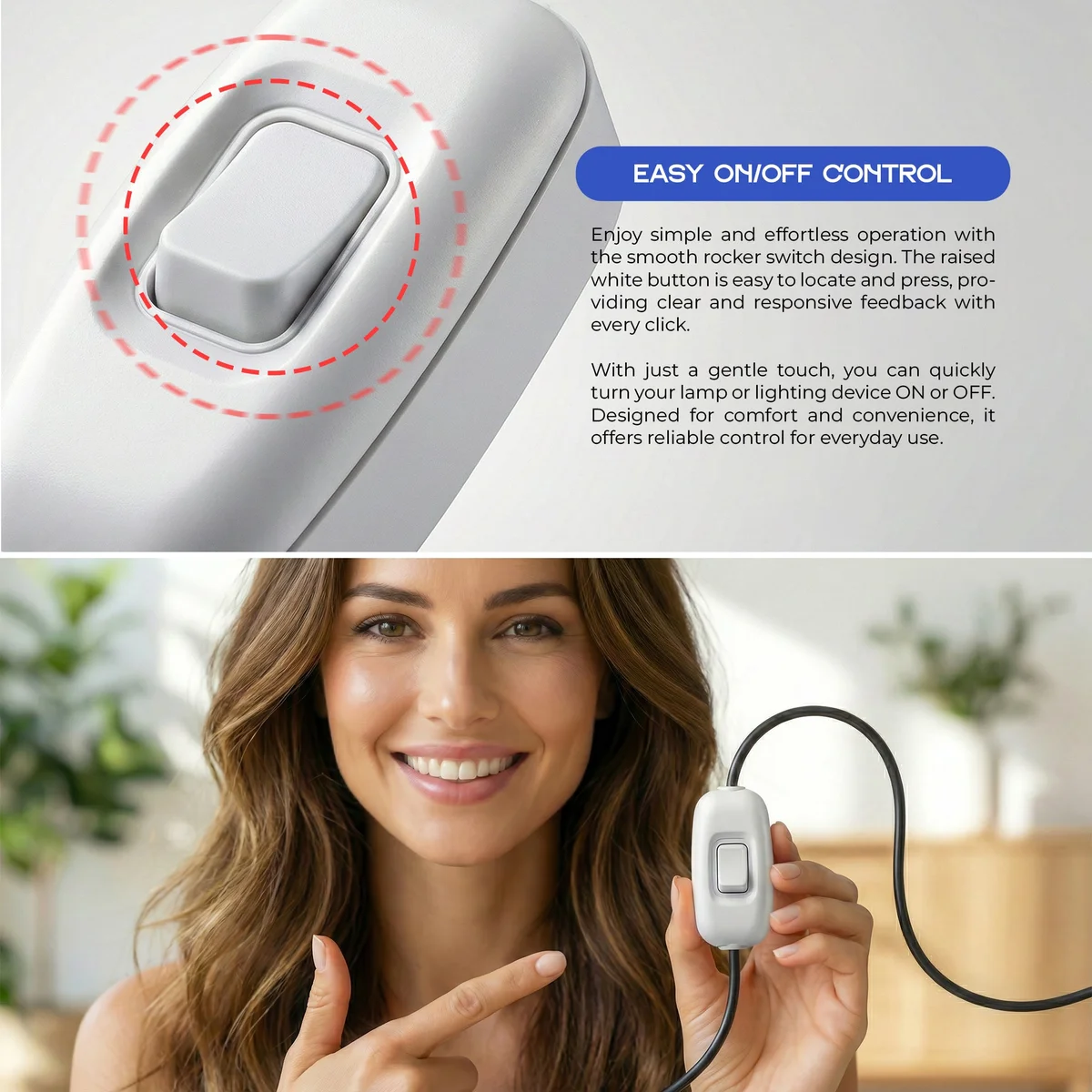 White inline rocker switch with transparent terminals and push-fit wiring, designed for 16A 220V indoor use